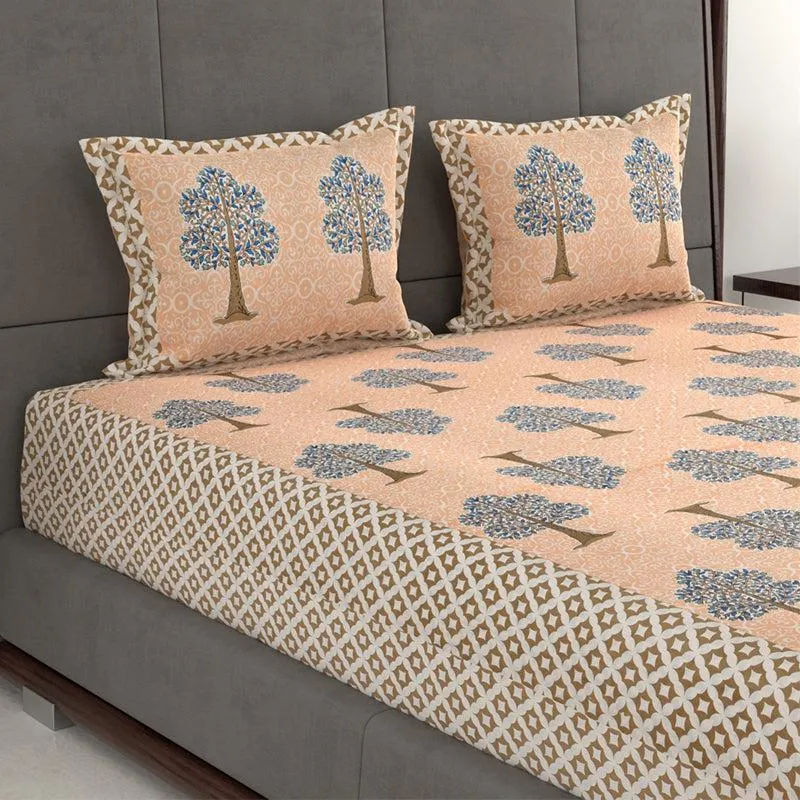 Geetika Printed Cotton Bedsheet (Orange) - 280 TC media 5