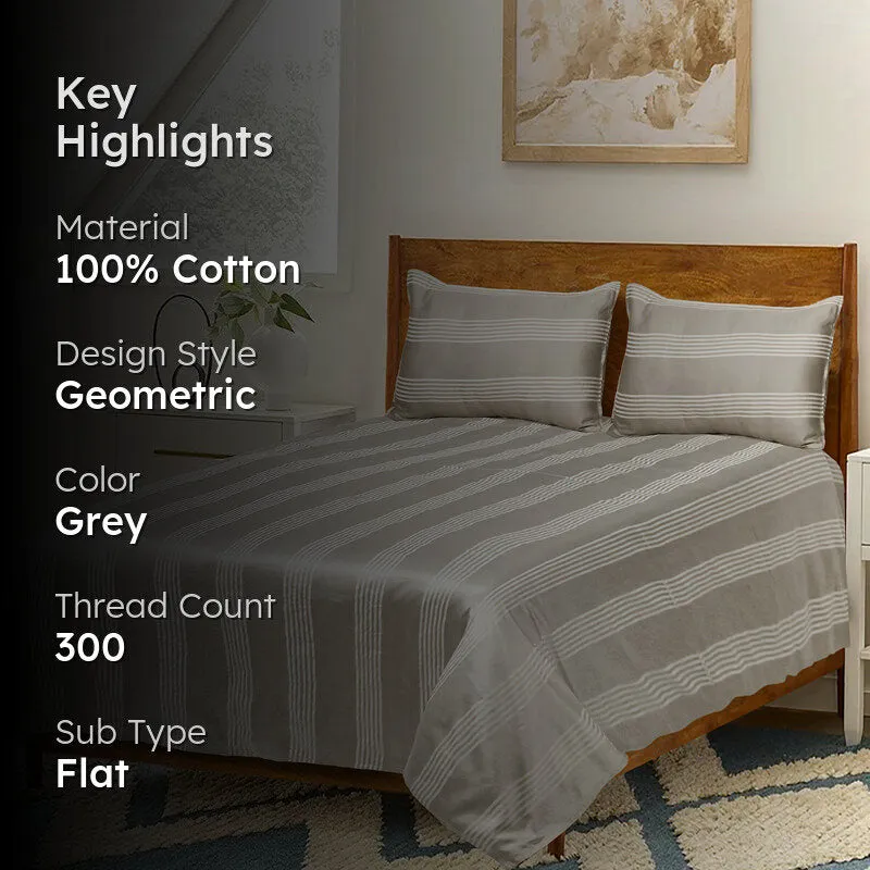 Saral Home Dhari Cotton Bedsheet (Beige) - 300 TC media 2