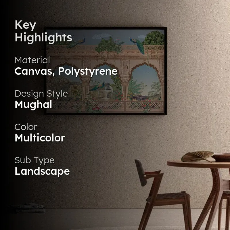 Regal Mughal Heritage Garden Canvas Wall Painting - Black Frame media 2
