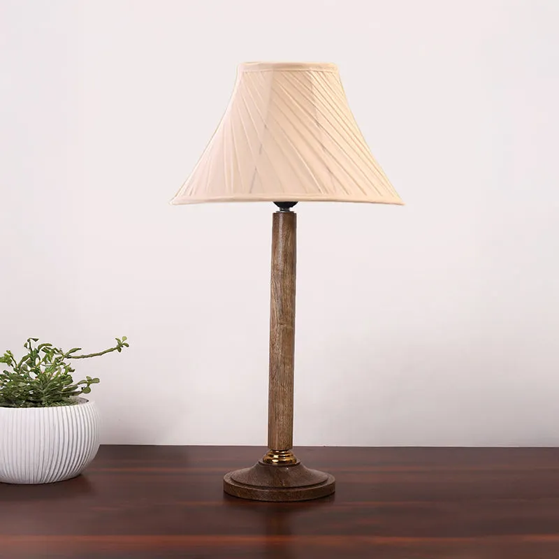 Industrial Beam Table Lamp With Wooden Base - Ivory,Brown media 3