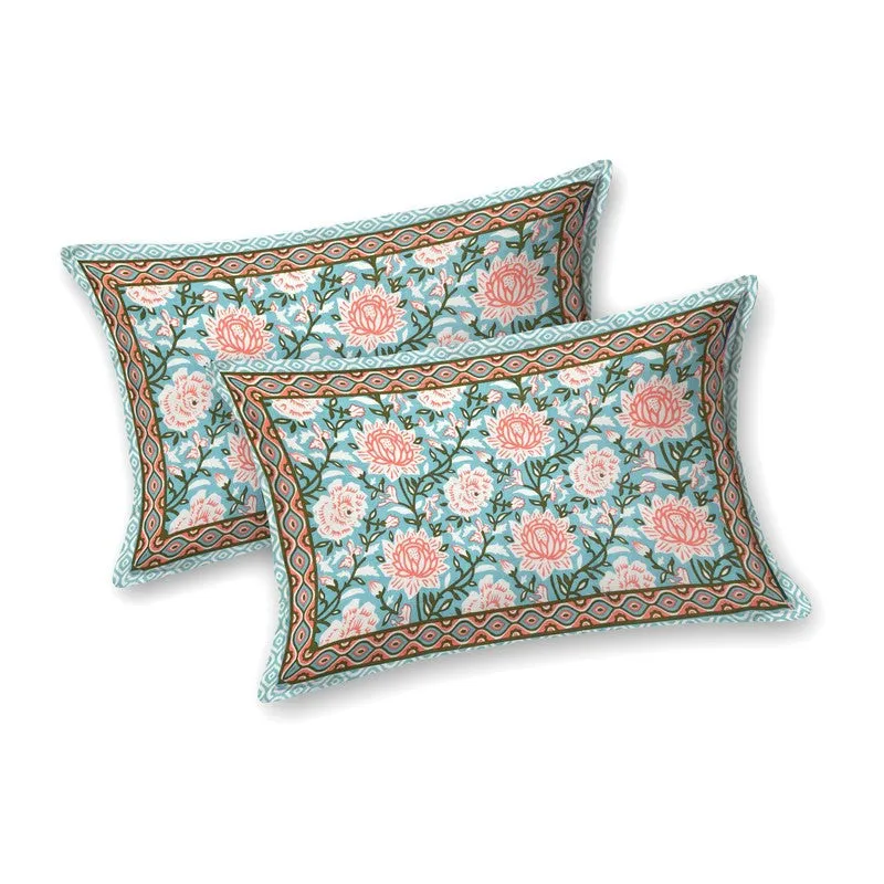 Bloomo Cotton Bedsheet (Blue,Peach) - 240 TC media 4