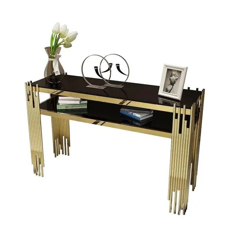 Narrow 2 Tier Metal Console Table with Marble Top - Medium media 4