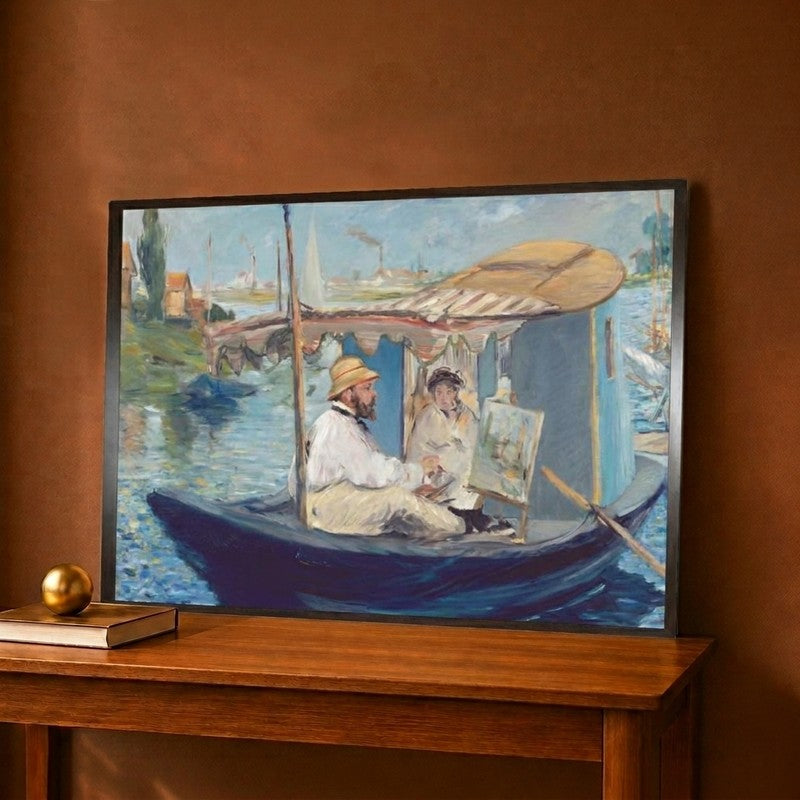 The Boat Claude Monet in His Floating Studio 1874 Canvas Wall Painting - 12 x 9 Inches