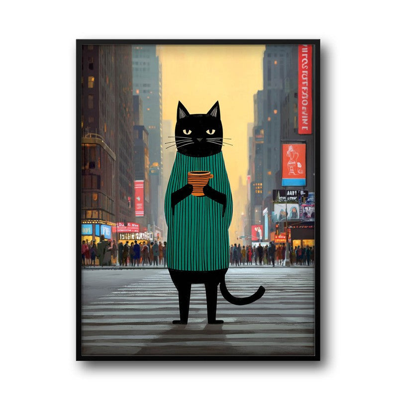 Midtown Mocha Cat Wall Painting With Frame media 3