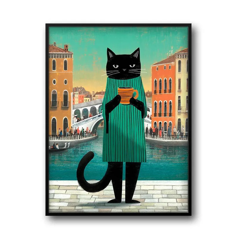 Chromatic Cat Wall Painting With Frame media 3