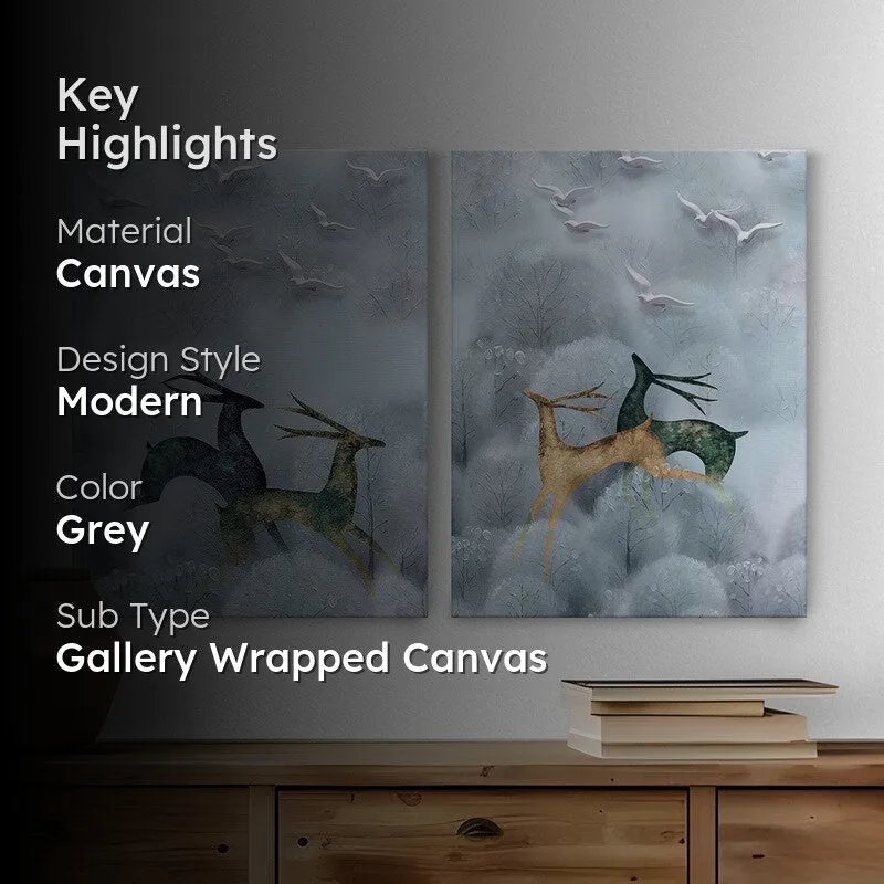 Deers On Cloud Wall Art - Set Of Two media 2