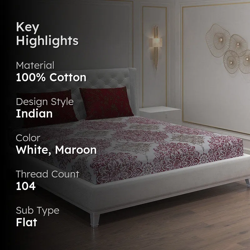 Monte Carlo Dio Mandala Cotton Bedsheet (White,Maroon) - 104 TC media 2