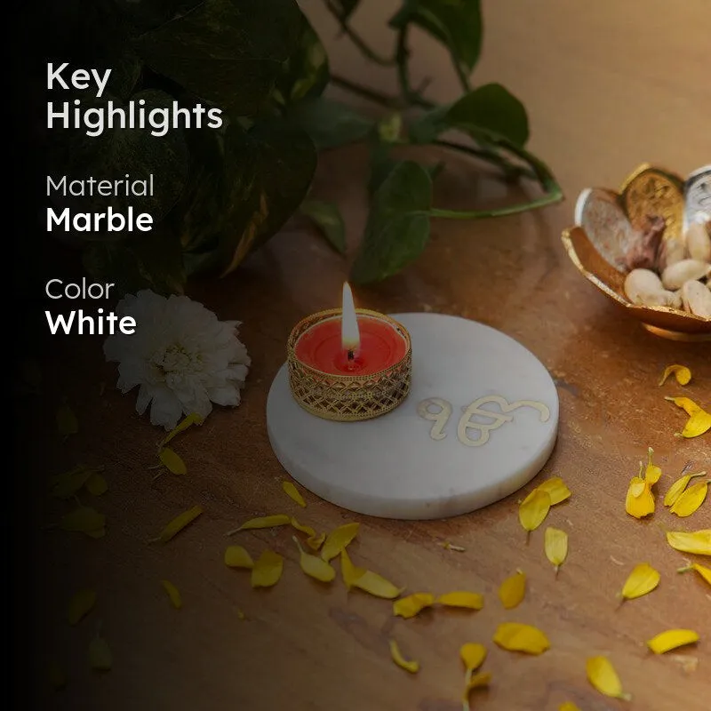 Ik Onkar Tealight Candle Holder With Marble Base media 2