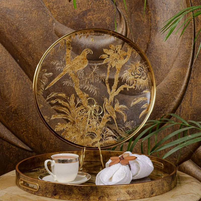 Royal Nest (Wood,Glass) Serving Tray - Set of Two