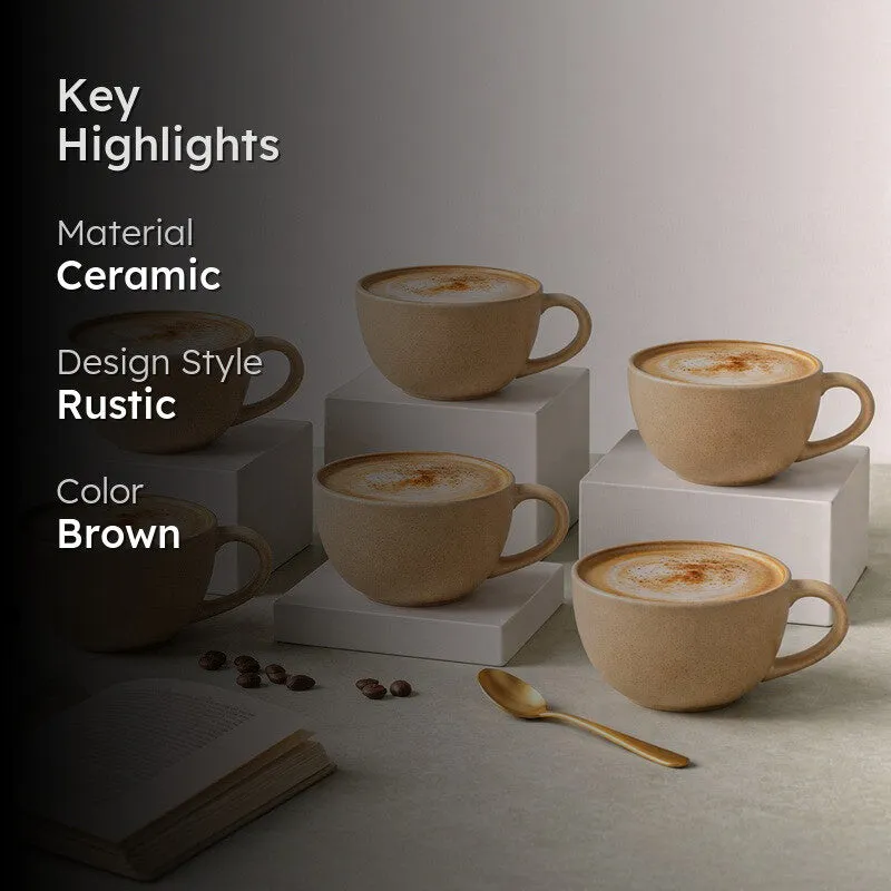 Cuddle Ceramic Tea Cup (250 mL Each),Brown) - Set Of Six media 2