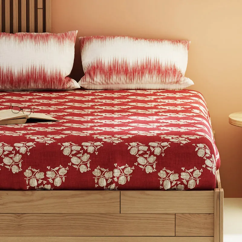 Quincy Floral Microfiber Bedsheet (Red) - 120 GSM media 4