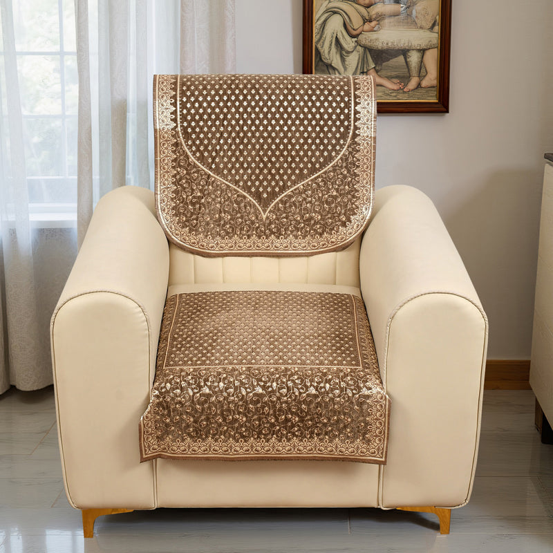 Petite Leaves Chenille Sofa Cover - Light Brown media 4