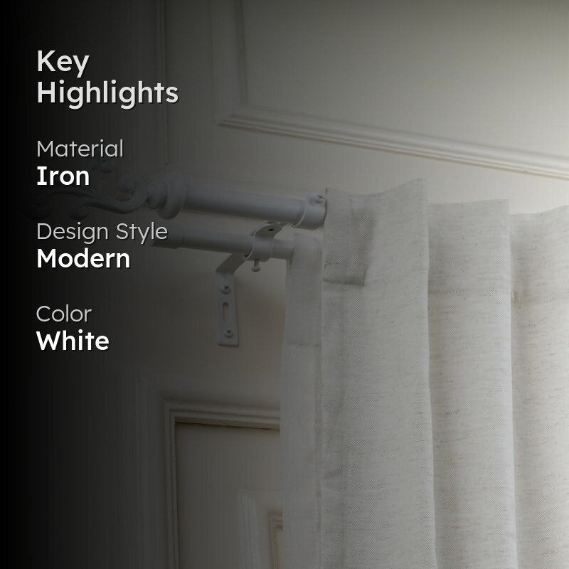 Andalus Duo Extendable 1" Double Curtain Rod With Abstract Finial & Brackets (White) media 2