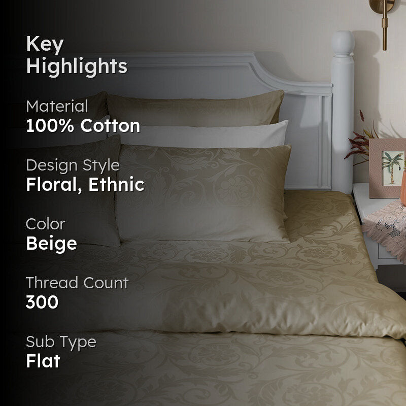 Bloom Bold Jacquard Cotton Bedsheet (Beige) - 300 TC media 2