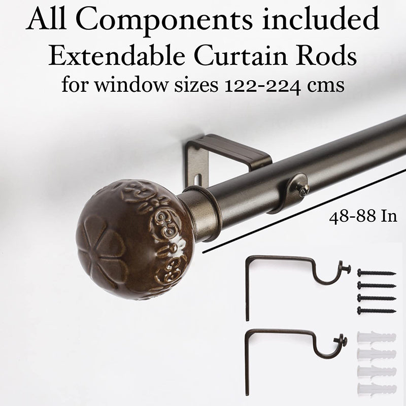 Ethora Extendable 1" Single Curtain Rod With Round Finial & Brackets media 5