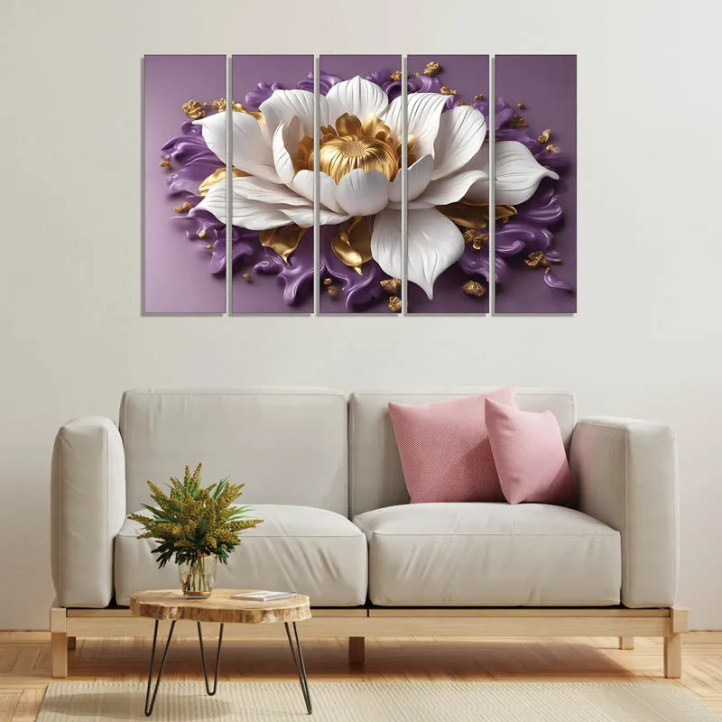 White Bloom Wall Painting - Set Of Five media 3