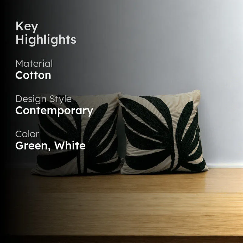 Monochrome Fronds Tufted Cushion Cover (Black & White) - Set Of Two media 2