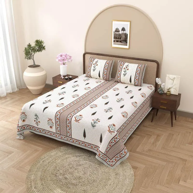 Manjira Printed Cotton Bedsheet (Rust) - 240 TC media 1
