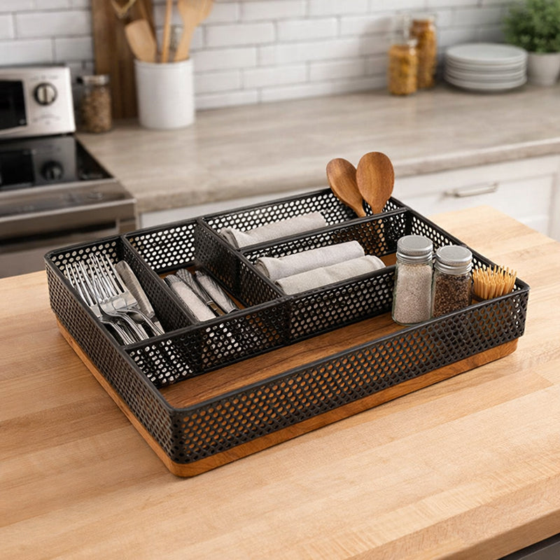 Urban Sort (Metal/Wood) Desk Organizer - Black,Brown