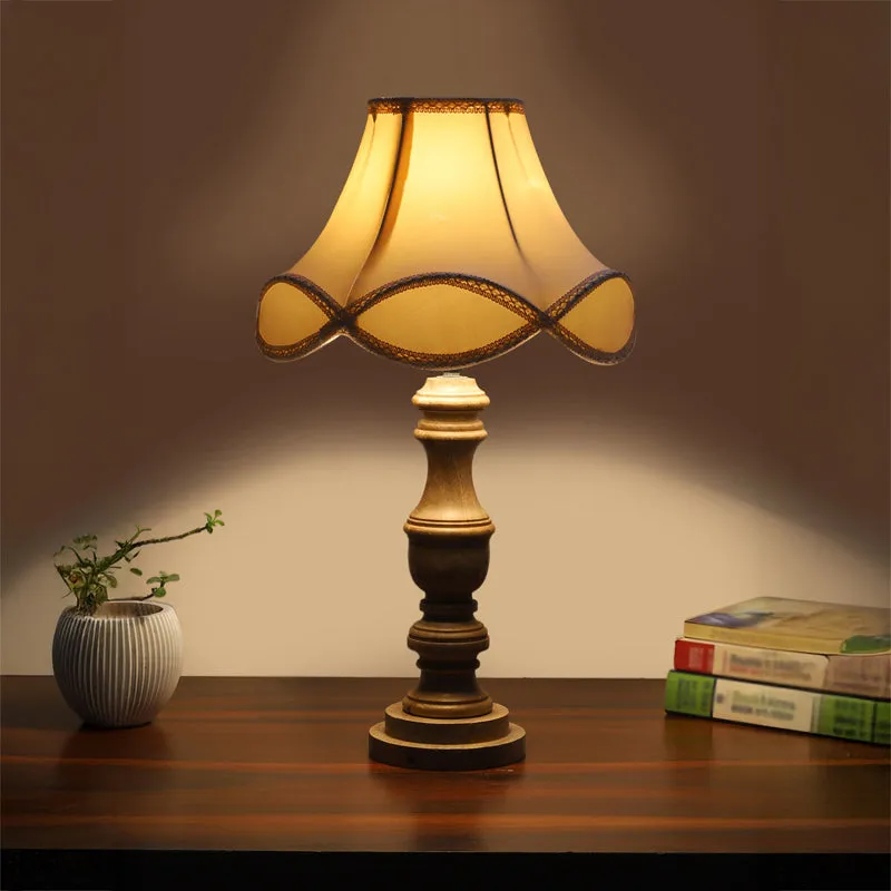 Valencia Arc Carve Wooden Table Lamp - Off White,Brown media 1
