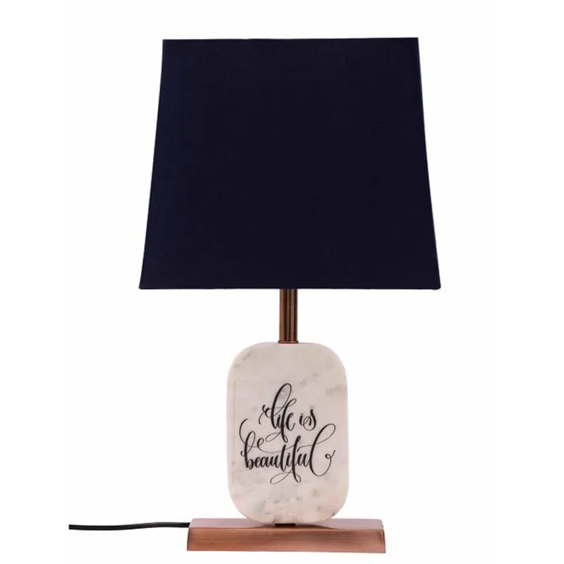 Life Light Printed Marble & Copper Base Fabric Table Lamp - Blue,White media 4