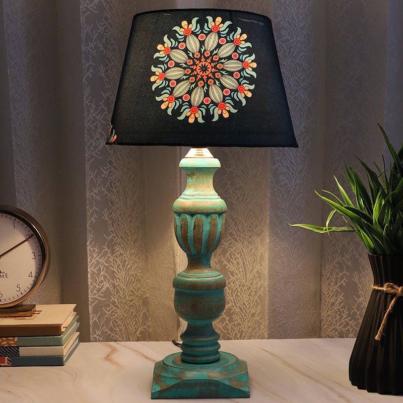 Toile Totem Printed Mango Wood Table Lamp - Multicolor