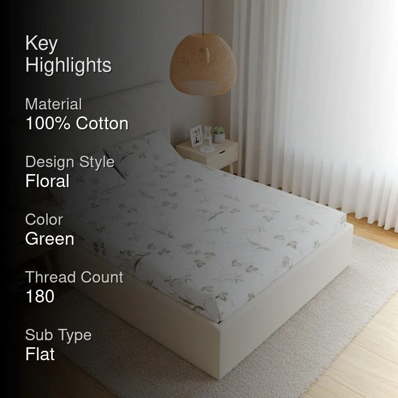 Sunpetal Floral Cotton Bedsheet (Green) - 180 TC media 2