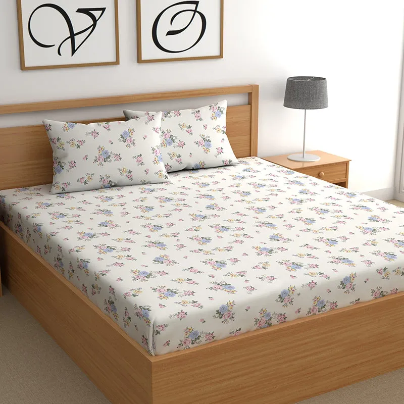 Alison II Microfiber Microfiber Bedsheet (White, Multicolor) - 150 GSM media 1