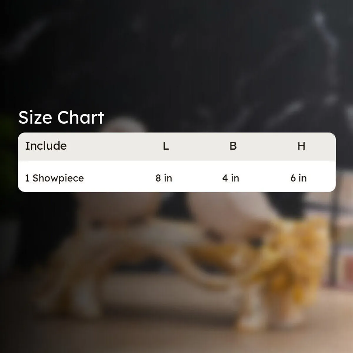 Bird pair showpiece shown beside a product size chart.