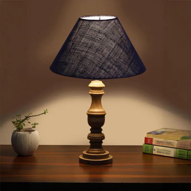 Sienna II Carve Wooden Table Lamp - Blue,Brown media 1