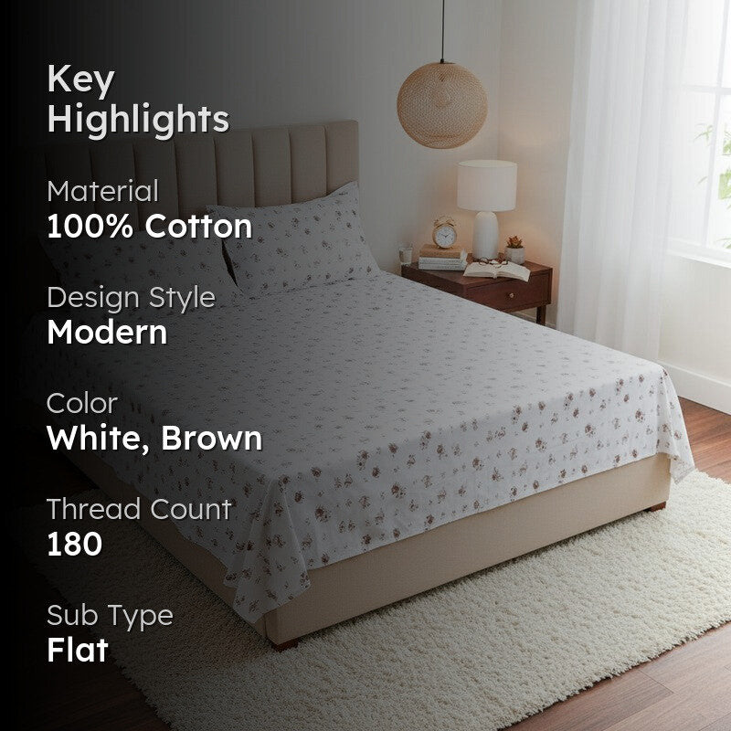 Tiny Floral Stories Cotton Bedsheet (Brown) - 180 TC media 2