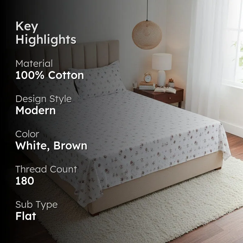 Tiny Floral Stories Cotton Bedsheet (Brown) - 180 TC media 2