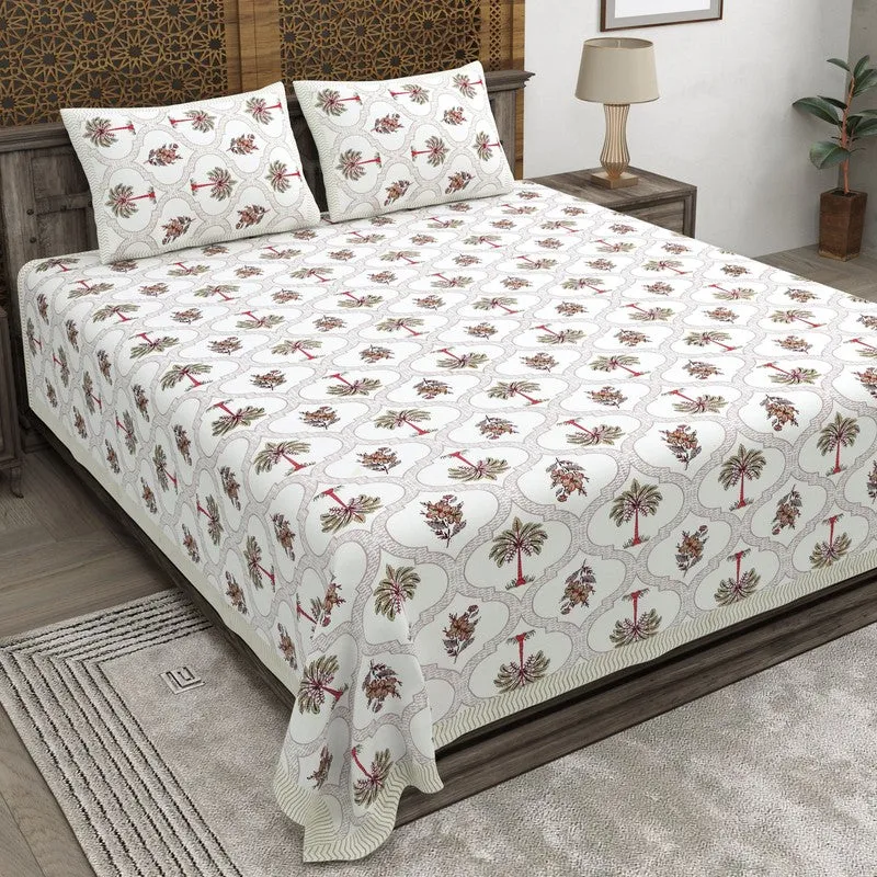 Desion Cotton Bedsheet (White,Olive Green,Red) - 240 TC media 1