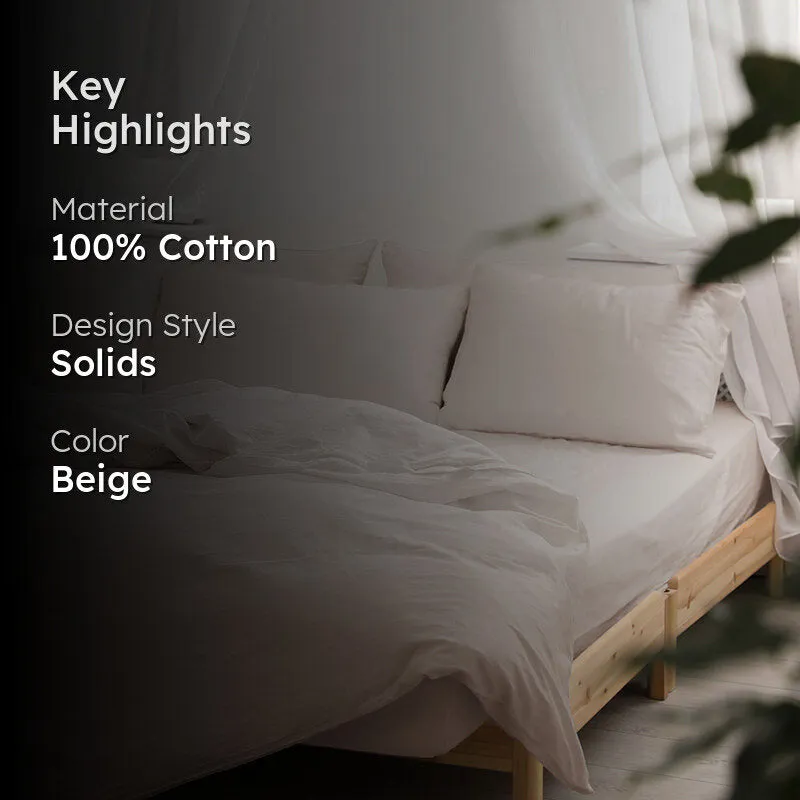 Maison Solid Cotton Pillow Cover (Beige,200TC) - Set Of Two media 2