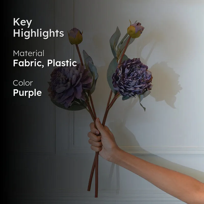 Faux Purple Autumn Peony Flower Stick (22 CM) - Set Of Two media 2