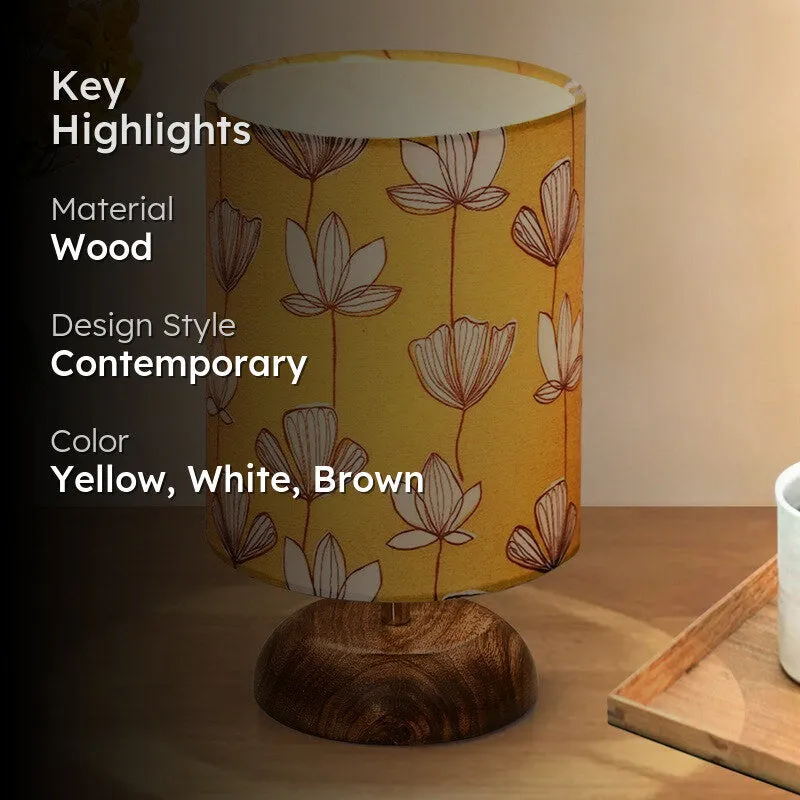 GraceAura Elegant Wooden Table Lamp - Yellow,White,Brown media 2