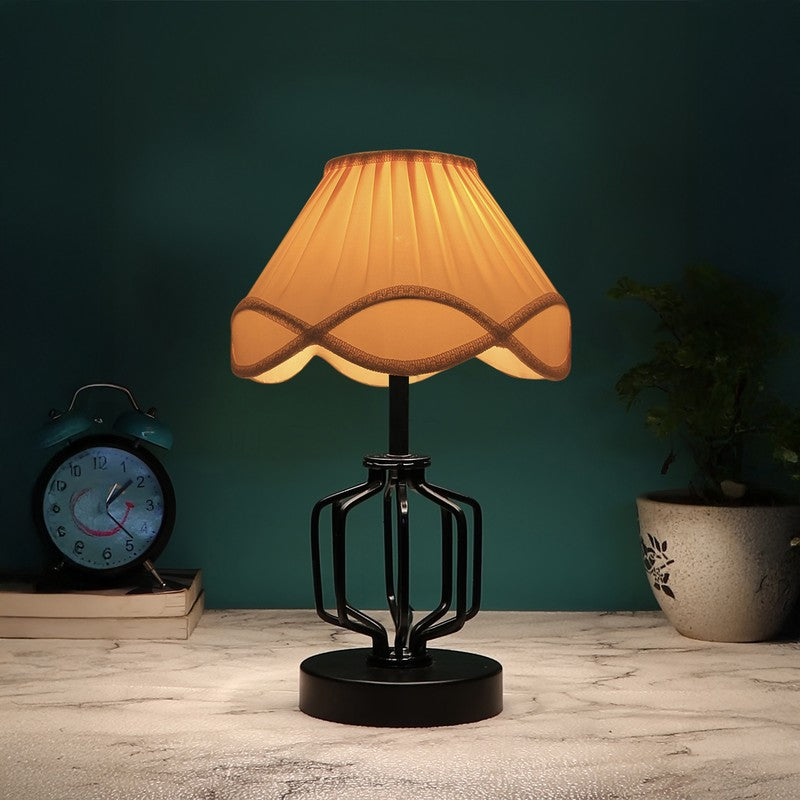 Vividwave Cotton Table Lamp With Wooden Base - Ivory