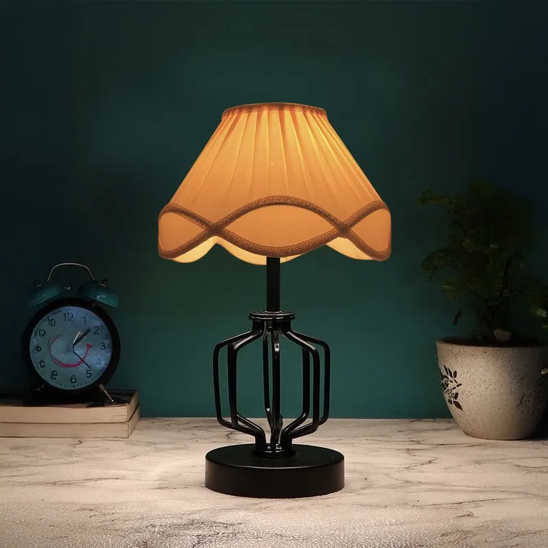 Vividwave Cotton Table Lamp With Wooden Base - Ivory media 1