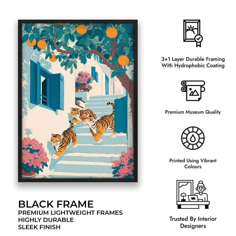 Tiger Cubs Canvas Wall Painting - Black Frame media 9