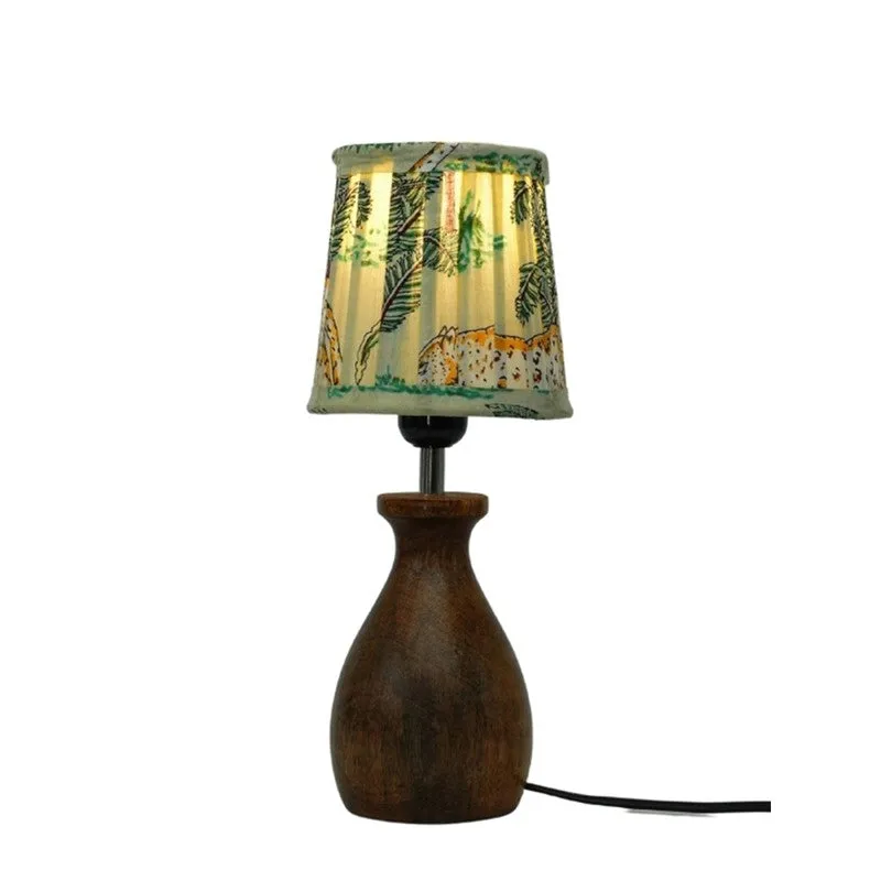 Mossleaf Wooden Base Cotton Table Lamp - Green,Brown media 4