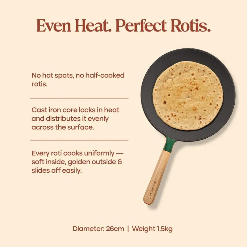 Cumin Co Enamel Cast Iron Roti Tawa - Green media 10
