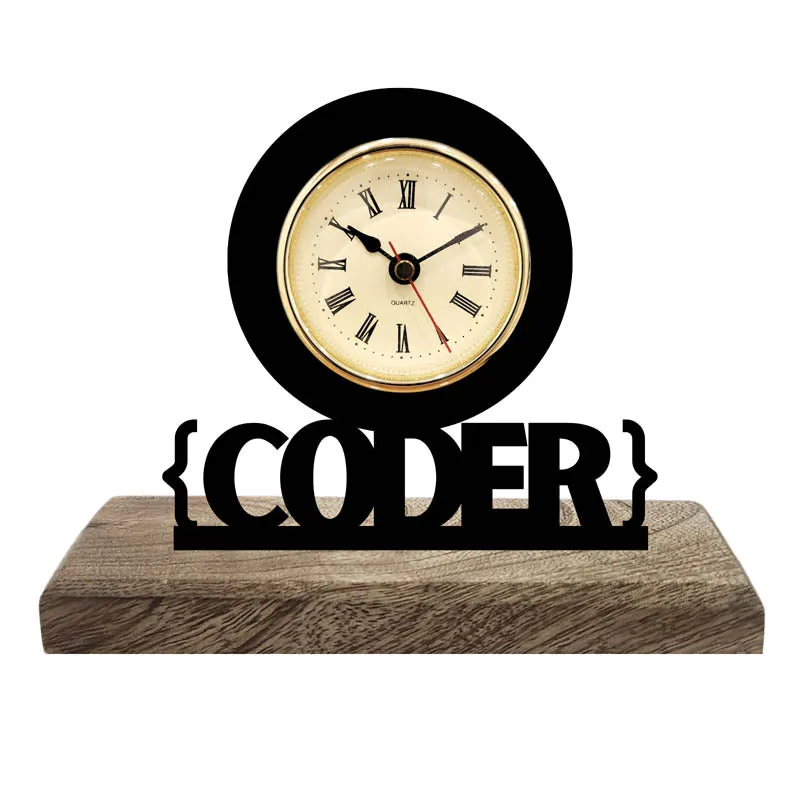 Coder Iron & Mango Wood Table Clock media 3