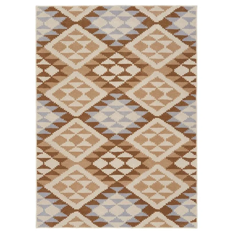 Belladonna Hand Tufted Geometric Wool & Nylon Carpet - Brown & Blue media 1