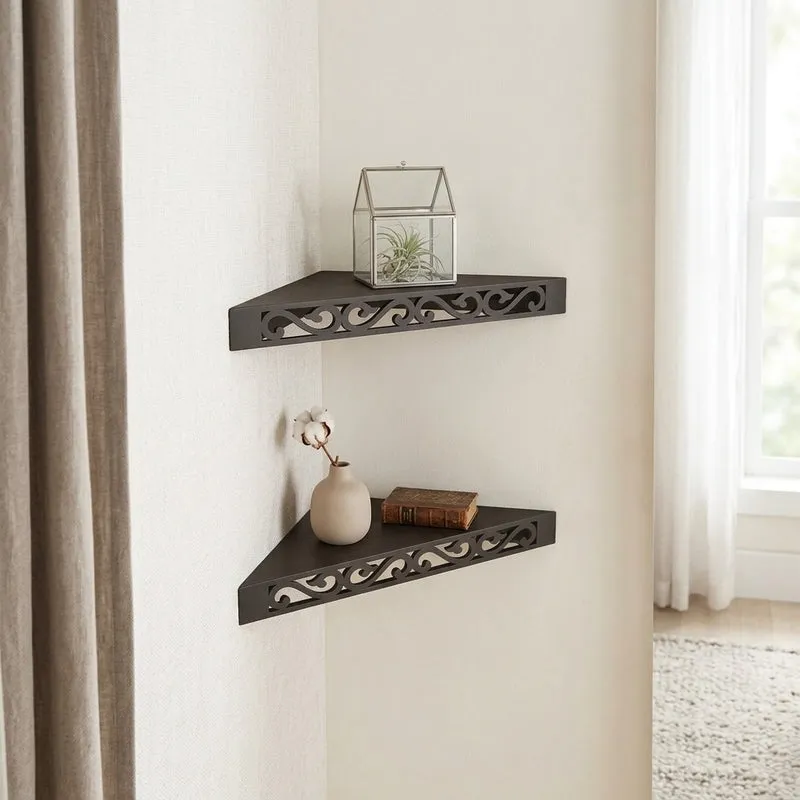 Delores Corner Floating Shelf (Black) - Set Of Two media 1