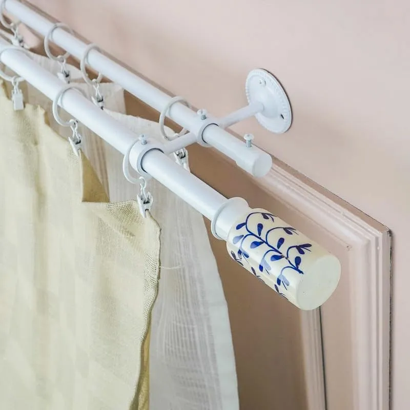 Coraline Duo Extendable 1" Double Curtain Rods With Round Finial & Brackets media 1