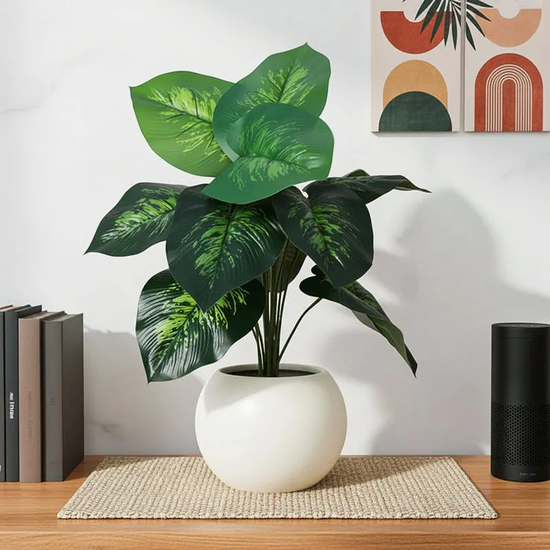Faux Deco Dieffenbachia Silk Plant With Black Plastic Pot - 55 cms media 1