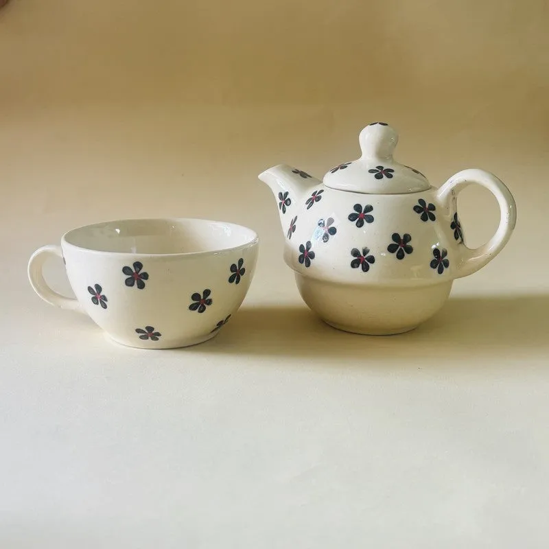 Floral Ceramic Tea Pot & Set - Black media 4