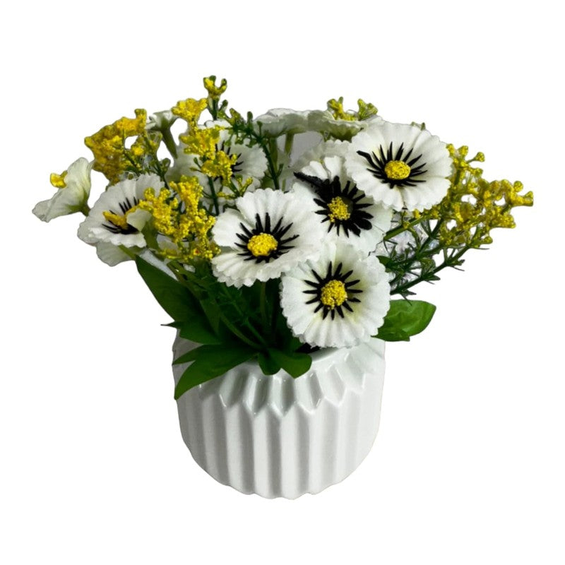Faux Aster Plant With Ceramic Pot - White & Yellow media 5