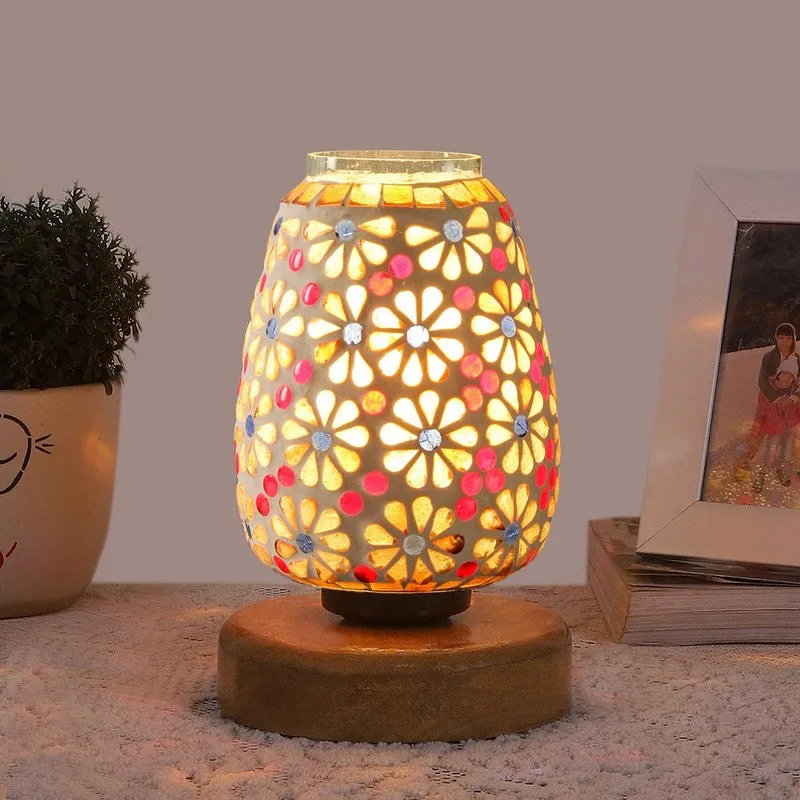 Soline Glass Table Lamp With Wooden Base - Multicolor media 3