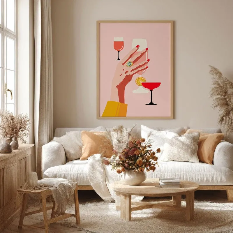 Wineglass Canvas Wall Painting - Brown Frame media 4